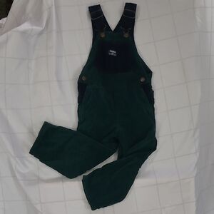 OshKosh B'gosh 5T Forest Green Corduroy Overalls with Dark Blue Trim
